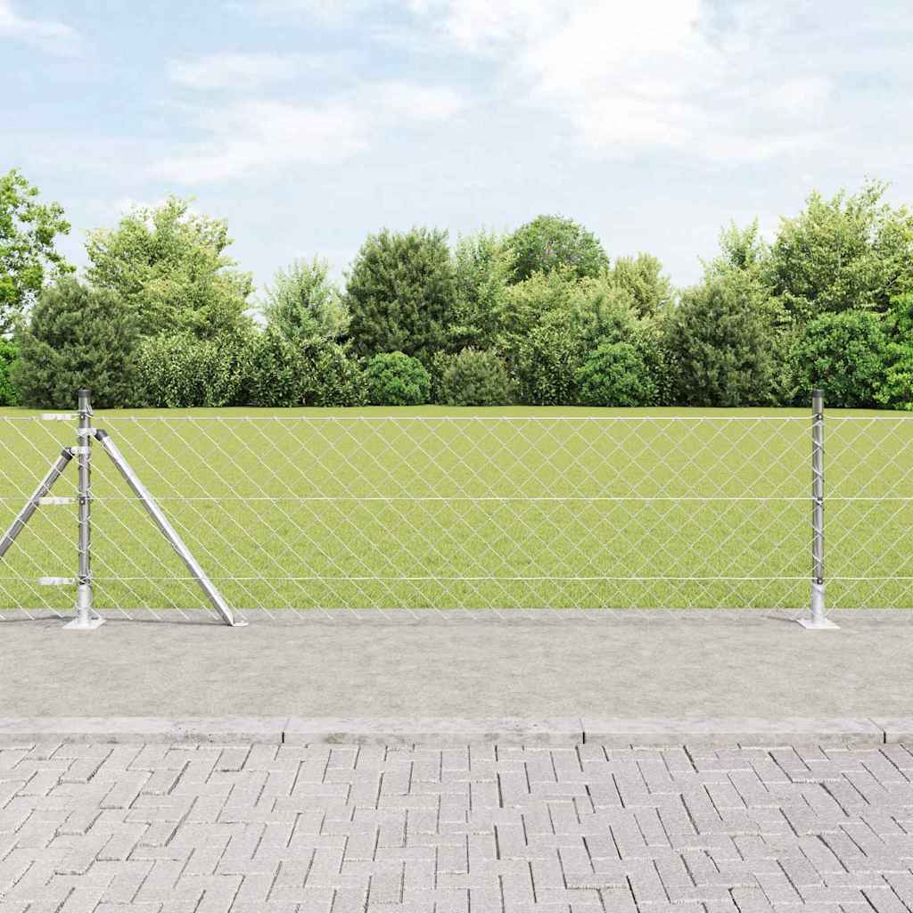 Kettengliedzaun mit Pfosten Silber 0,6 x 10 m Stahl